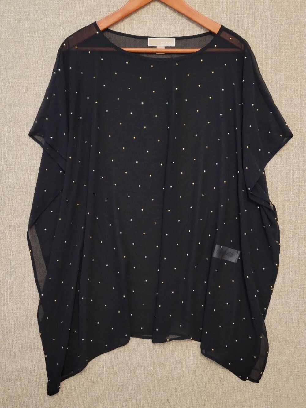 Michael Michael Kors Black Chiffon Poncho Tunic Gold Stud Embellished Blouse S/M